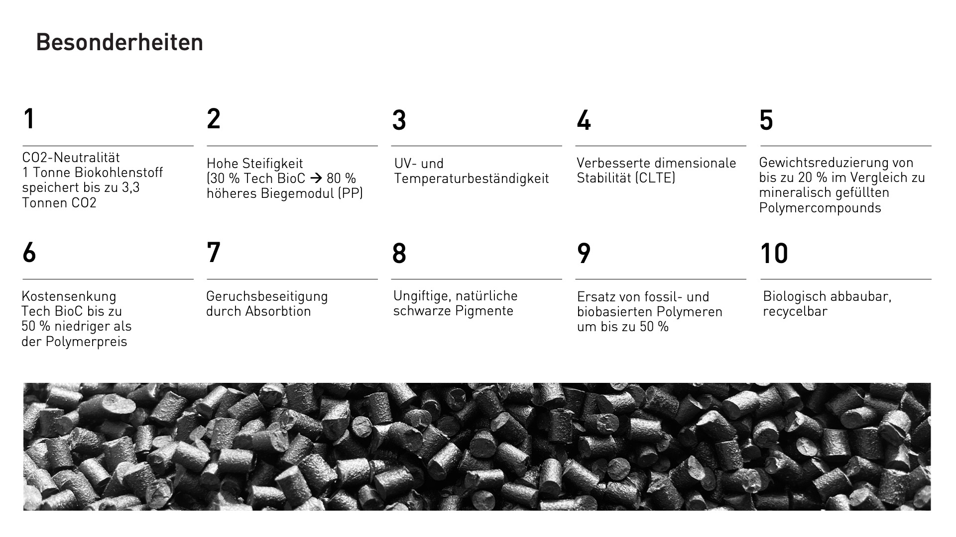 Properties of CO2-negative plastic pellets