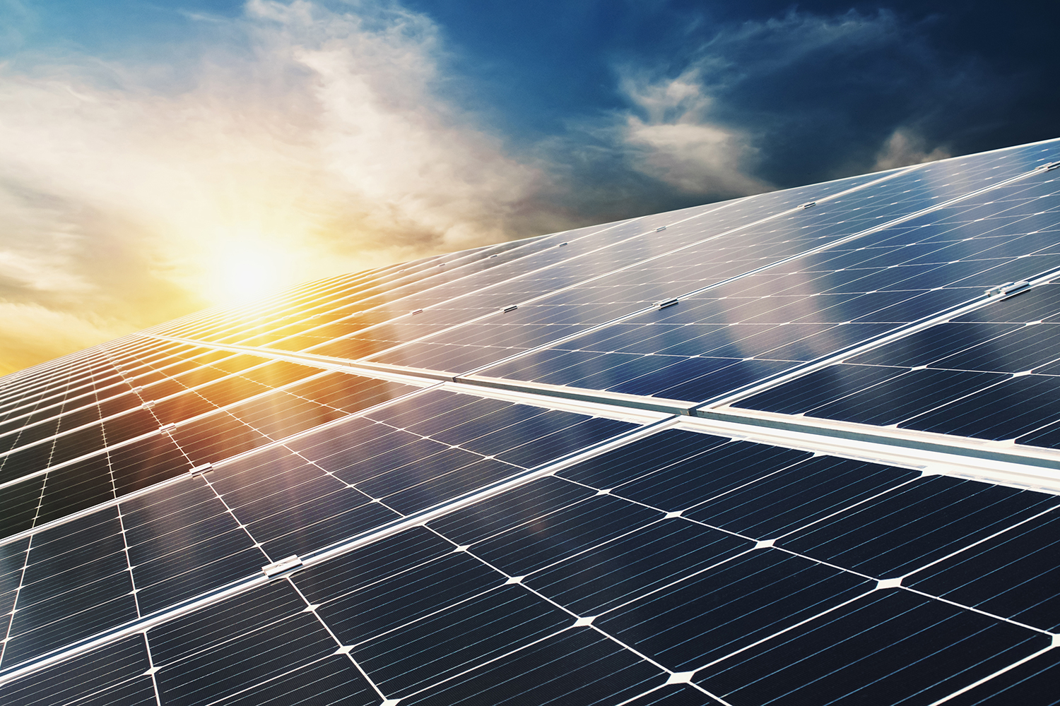 Photovoltaic system under a blue sky and sunshine