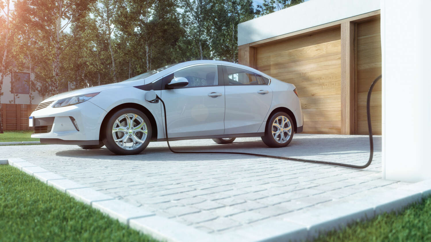 Electric car is charged at the private charging station from e.systeme21