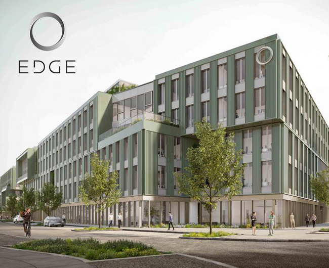 Visualisierung des Smart-Buildings EDGE Friedrichspark mit CO₂-armer Energieversorgung