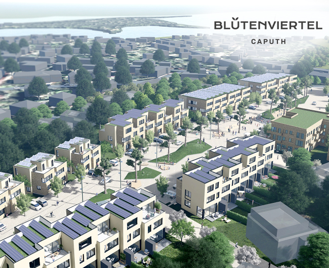 Neubau-Wohnquartier bei Potsdam, versorgt durch Eisspeichertechnik von Caldoa