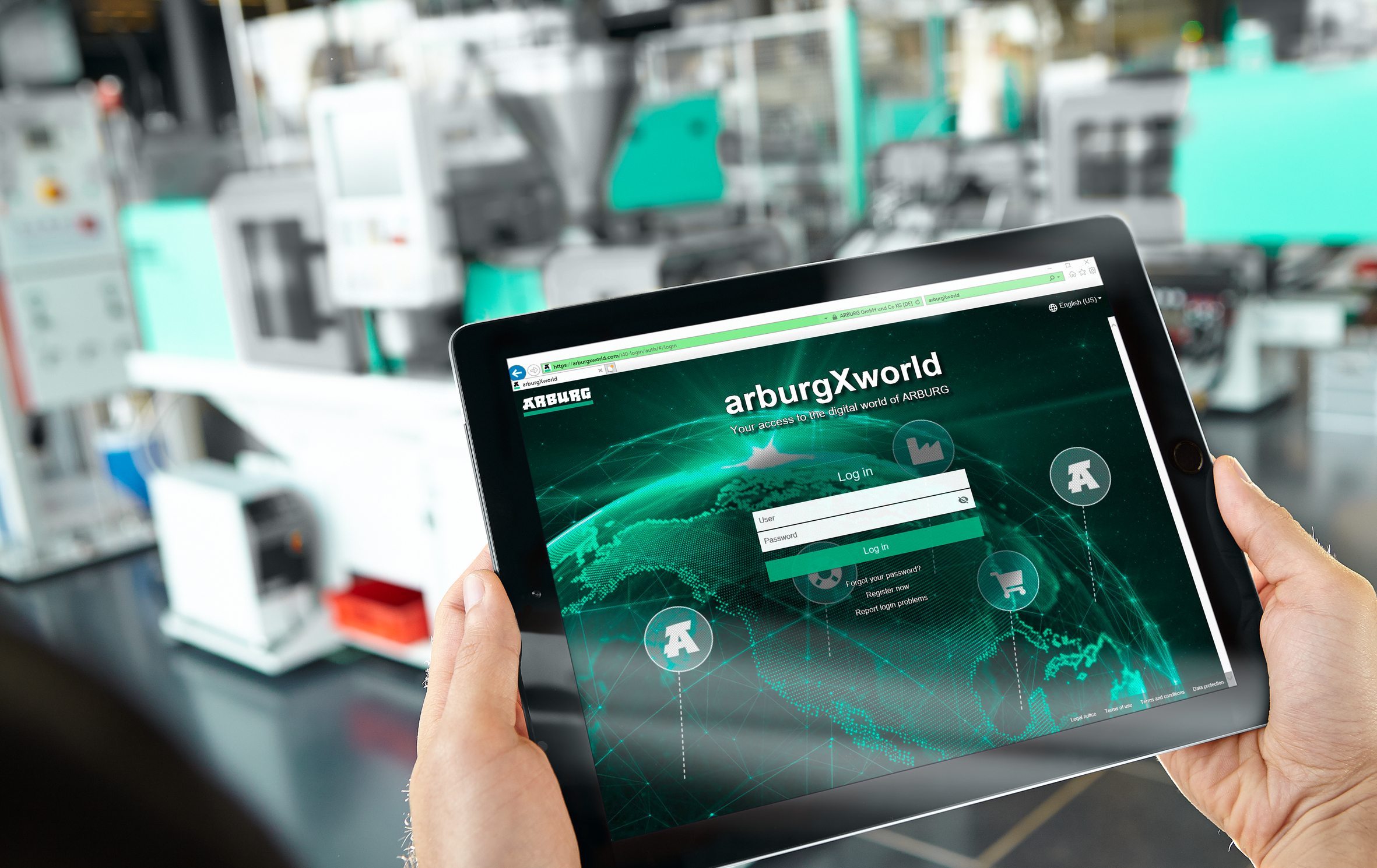 Kundenportal arburgXworld von ARBURG auf einem Tablet 