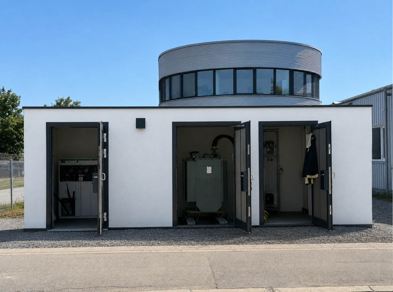 Trafostation aus Stahlbeton für industrielle Energieversorgung